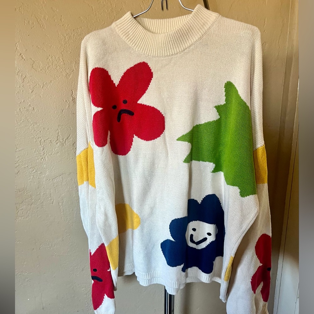 Happy/Sad cotton blend sweater, L